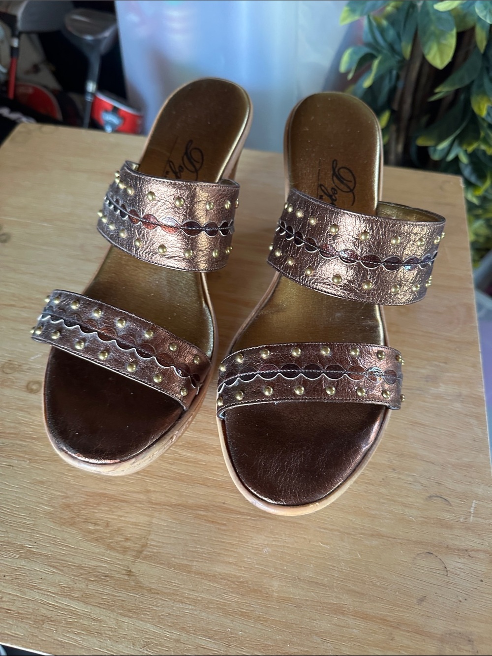 Studded Metallic Bronze Women’s Slide Mules